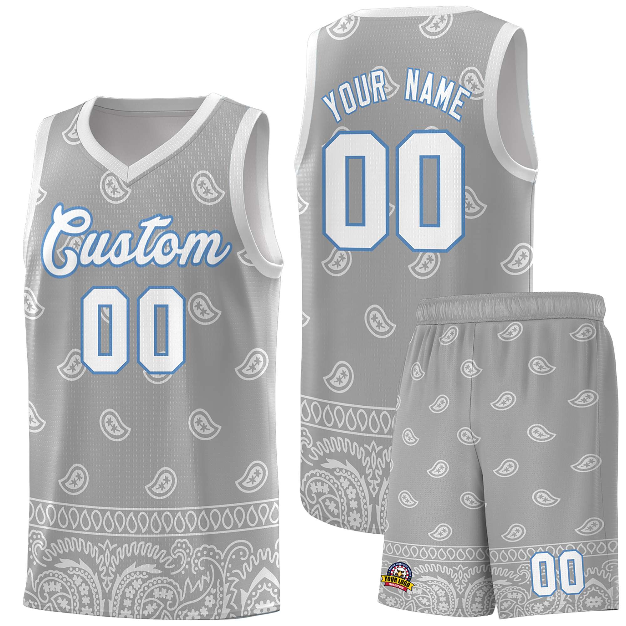 Custom Gray Light Gray Personalized Cashew Pattern Sports Uniform Basketball Jersey