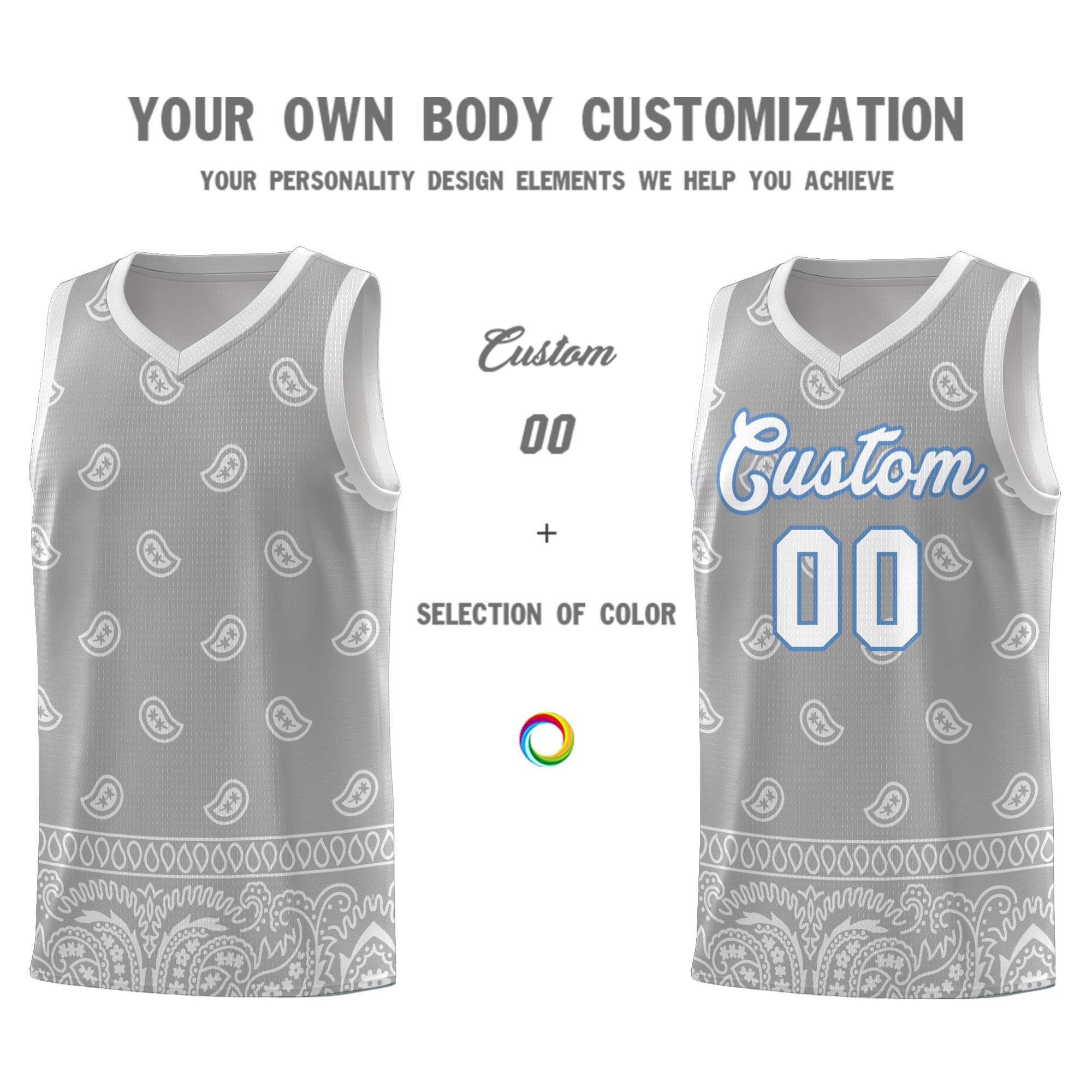 Custom Gray Light Gray Personalized Cashew Pattern Sports Uniform Basketball Jersey