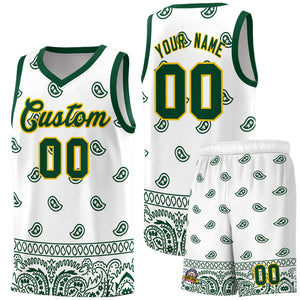 Custom Green White Personalized Cashew Pattern Sports Uniform Basketball Jersey