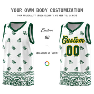 Custom Green White Personalized Cashew Pattern Sports Uniform Basketball Jersey