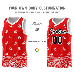 Custom Red White Personalized Cashew Pattern Sports Uniform Basketball Jersey