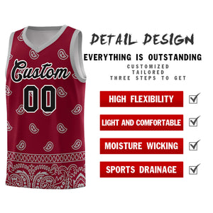 Custom Crimson Gray Personalized Cashew Pattern Sports Uniform Basketball Jersey