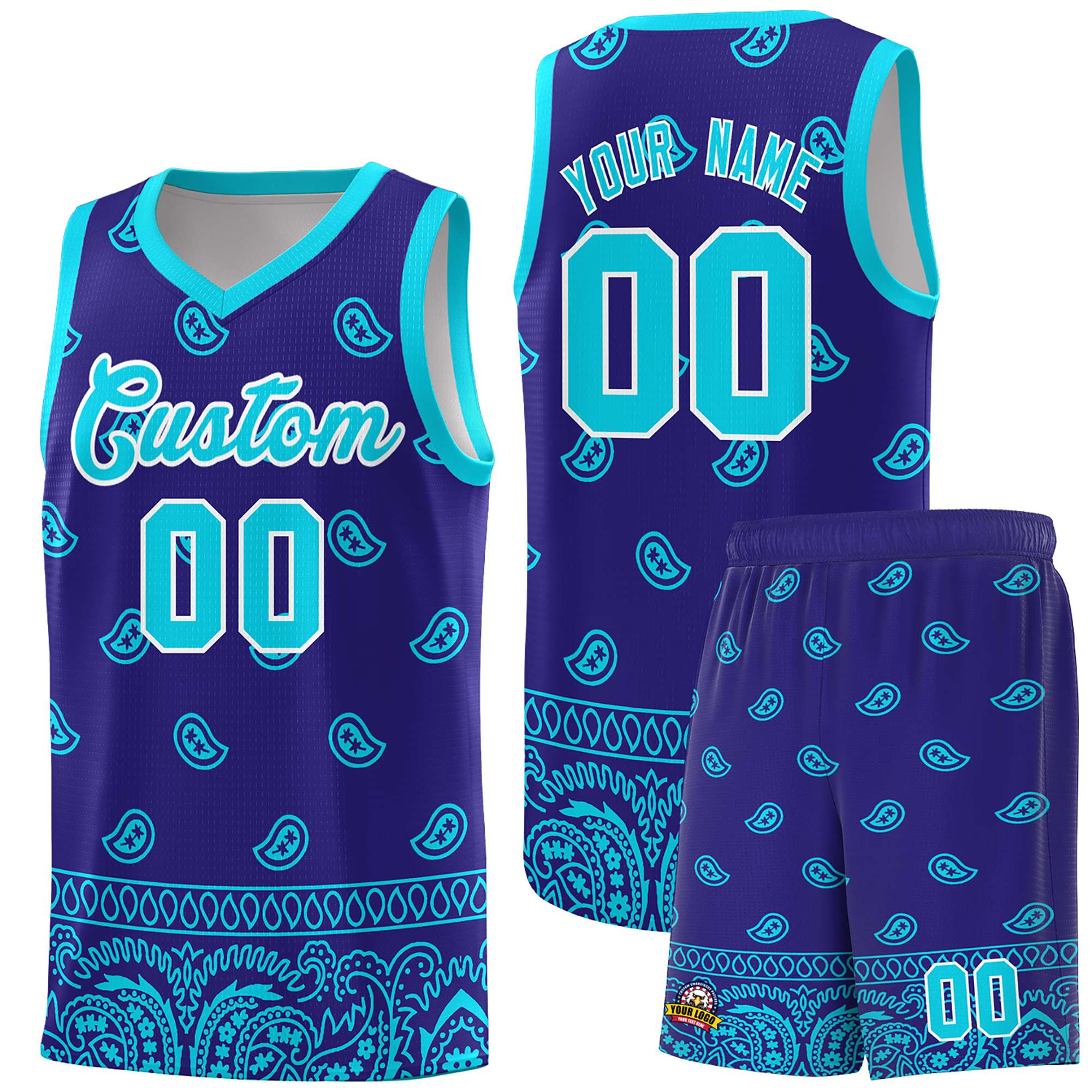 Custom Royal Bright Green Personalized Cashew Pattern Sports Uniform Basketball Jersey