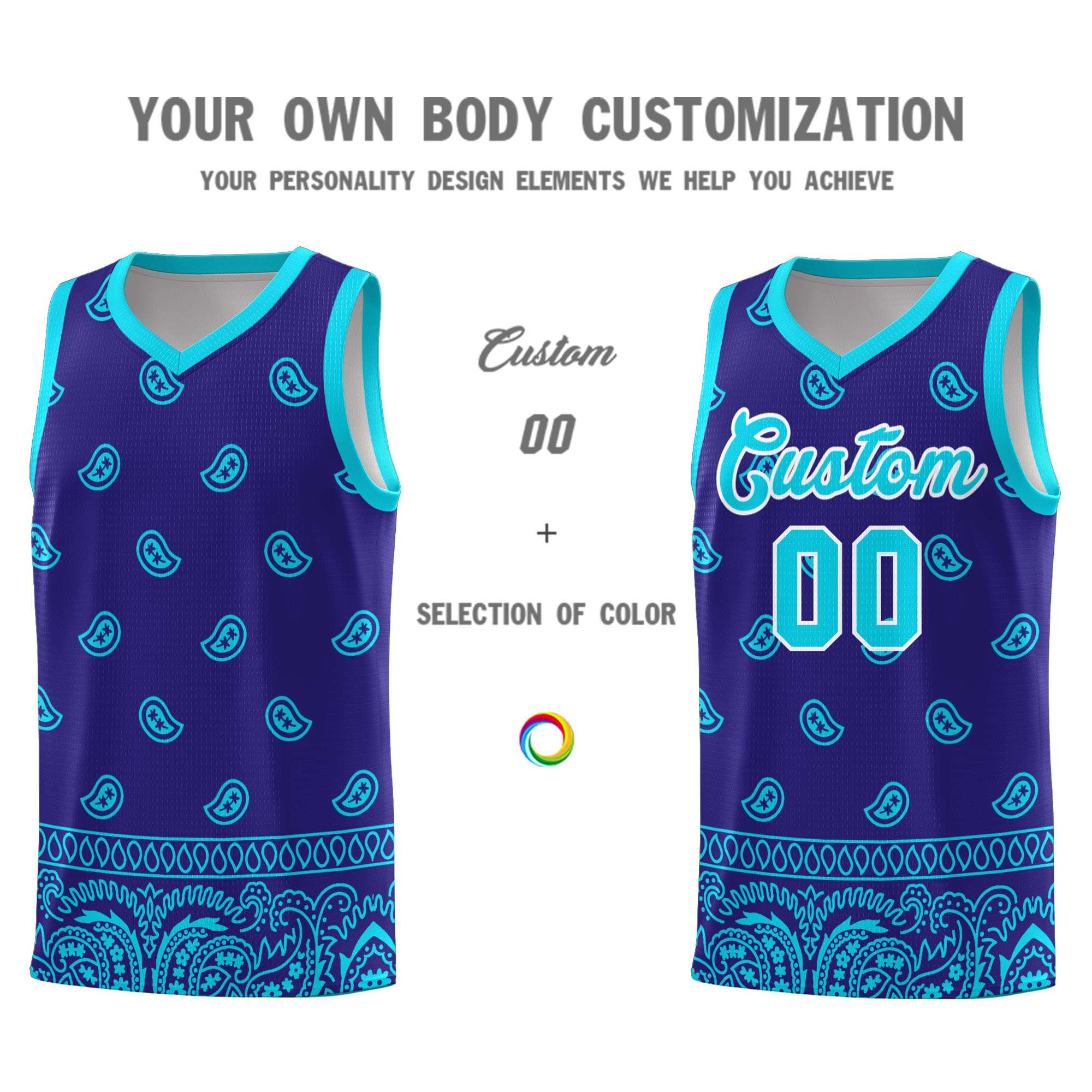 Custom Royal Bright Green Personalized Cashew Pattern Sports Uniform Basketball Jersey