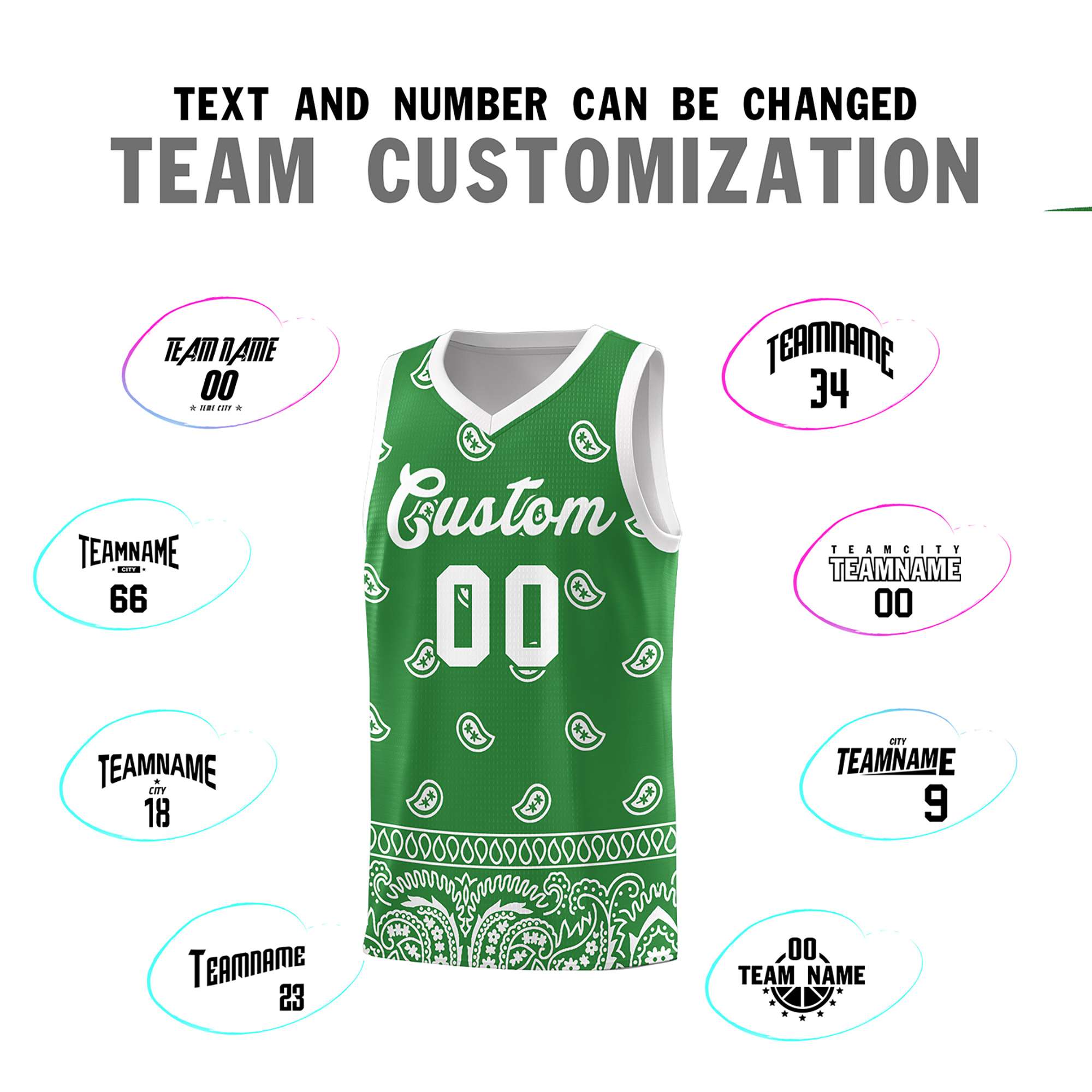 Custom Teal White Personalized Cashew Pattern Sports Uniform Basketball Jersey