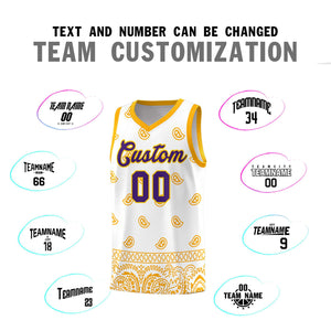 Custom White Yellow Personalized Cashew Pattern Sports Uniform Basketball Jersey