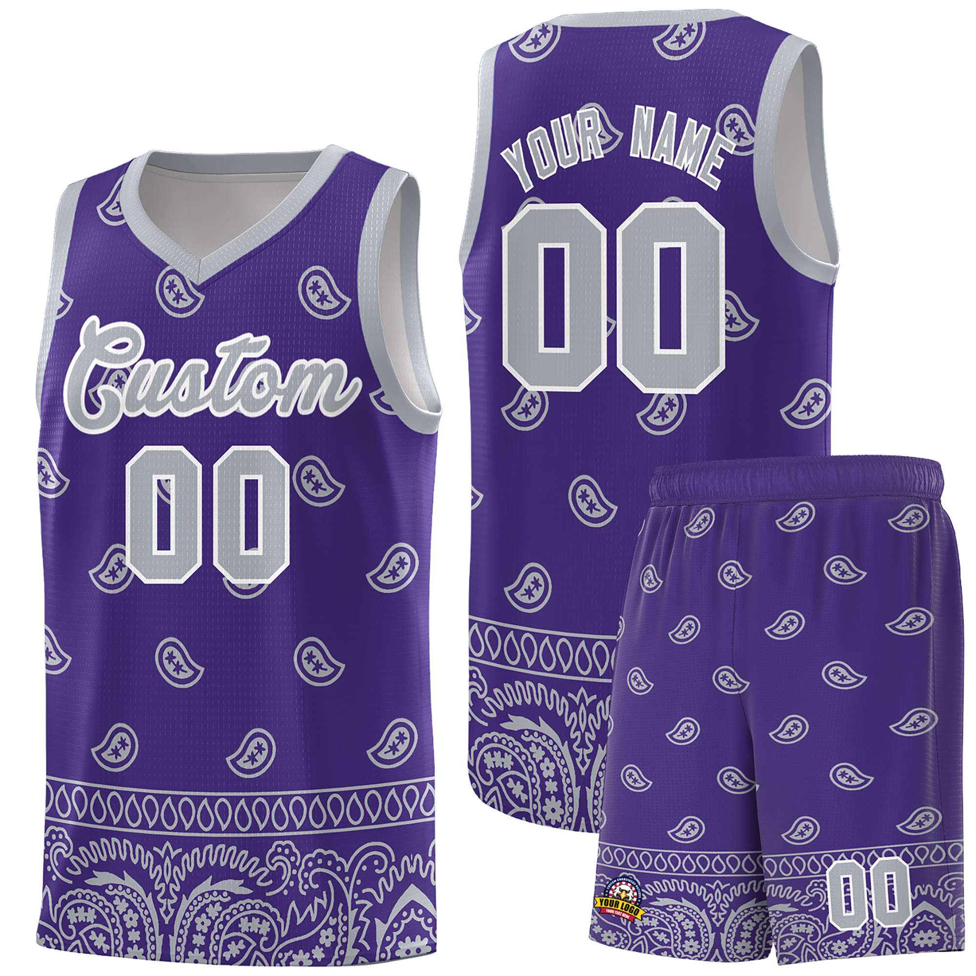 Custom Purple Gray Personalized Cashew Pattern Sports Uniform Basketball Jersey