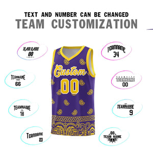 Custom Purple Gold Personalized Cashew Pattern Sports Uniform Basketball Jersey