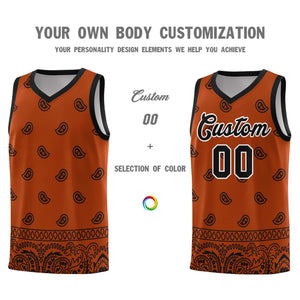 Custom Texas Orange Black Personalized Cashew Pattern Sports Uniform Basketball Jersey