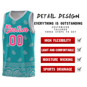 Custom Aqua Gray Personalized Cashew Pattern Sports Uniform Basketball Jersey