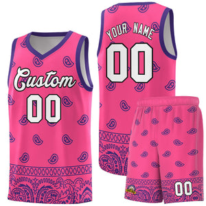 Custom Pink Purple Personalized Cashew Pattern Sports Uniform Basketball Jersey