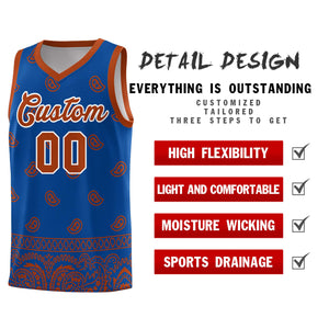 Custom Royal Texas Orange Personalized Cashew Pattern Sports Uniform Basketball Jersey