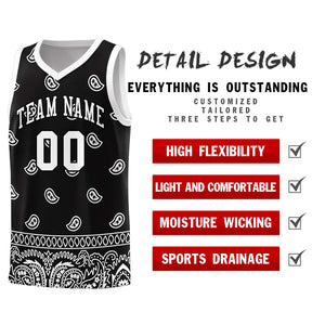 Custom Black White Personalized Cashew Pattern Sports Uniform Basketball Jersey