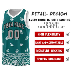 Custom Aqua White Personalized Cashew Pattern Sports Uniform Basketball Jersey