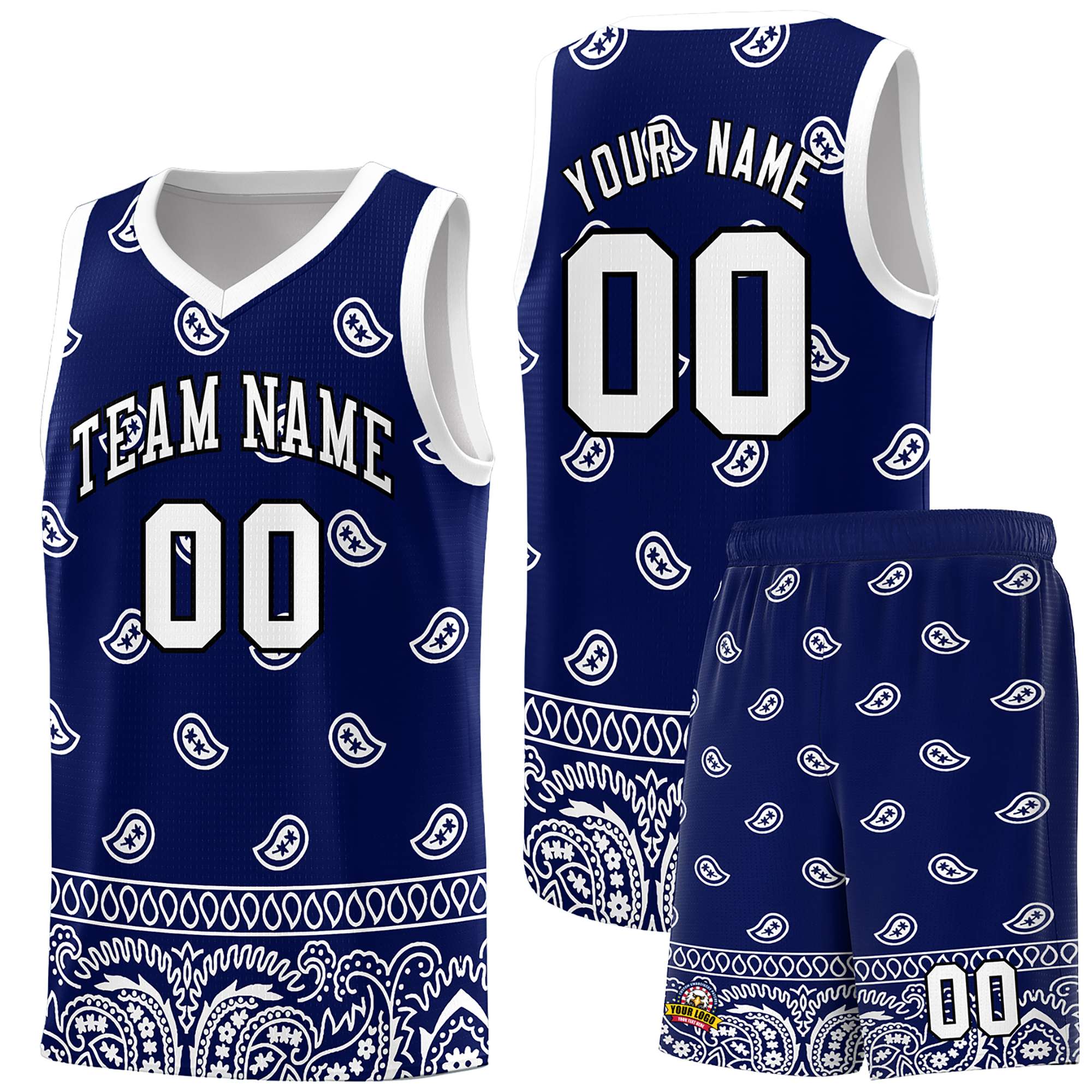 Custom Navy White Personalized Cashew Pattern Sports Uniform Basketball Jersey