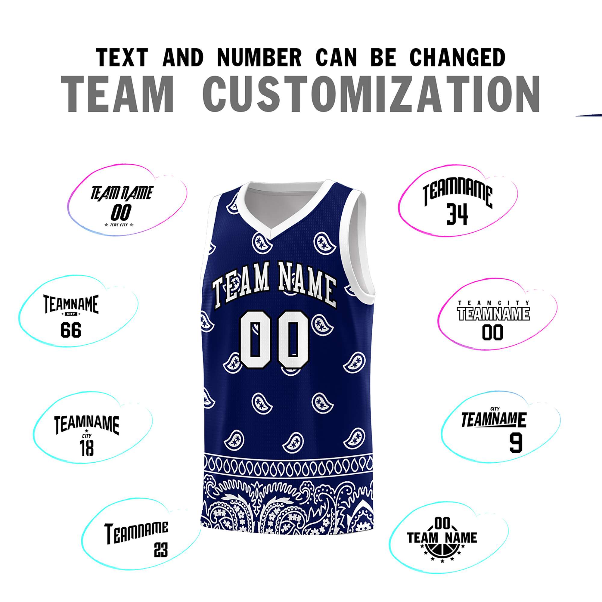 Custom Navy White Personalized Cashew Pattern Sports Uniform Basketball Jersey