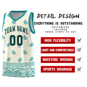 Custom White Aqua Personalized Cashew Pattern Sports Uniform Basketball Jersey