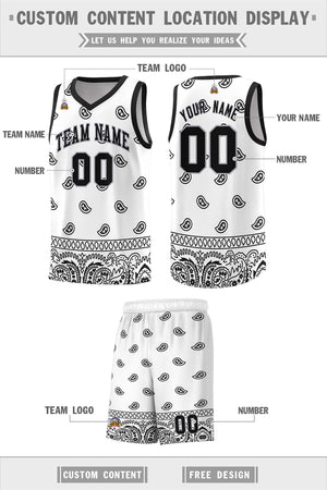 Custom White Black Personalized Cashew Pattern Sports Uniform Basketball Jersey