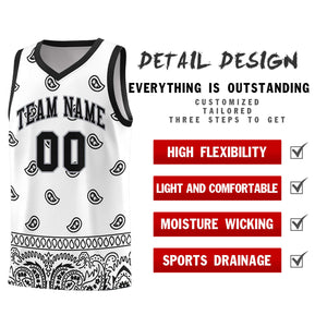 Custom White Black Personalized Cashew Pattern Sports Uniform Basketball Jersey