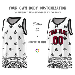 Custom White Black Personalized Cashew Pattern Sports Uniform Basketball Jersey