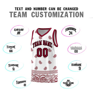 Custom White Crimson Personalized Cashew Pattern Sports Uniform Basketball Jersey