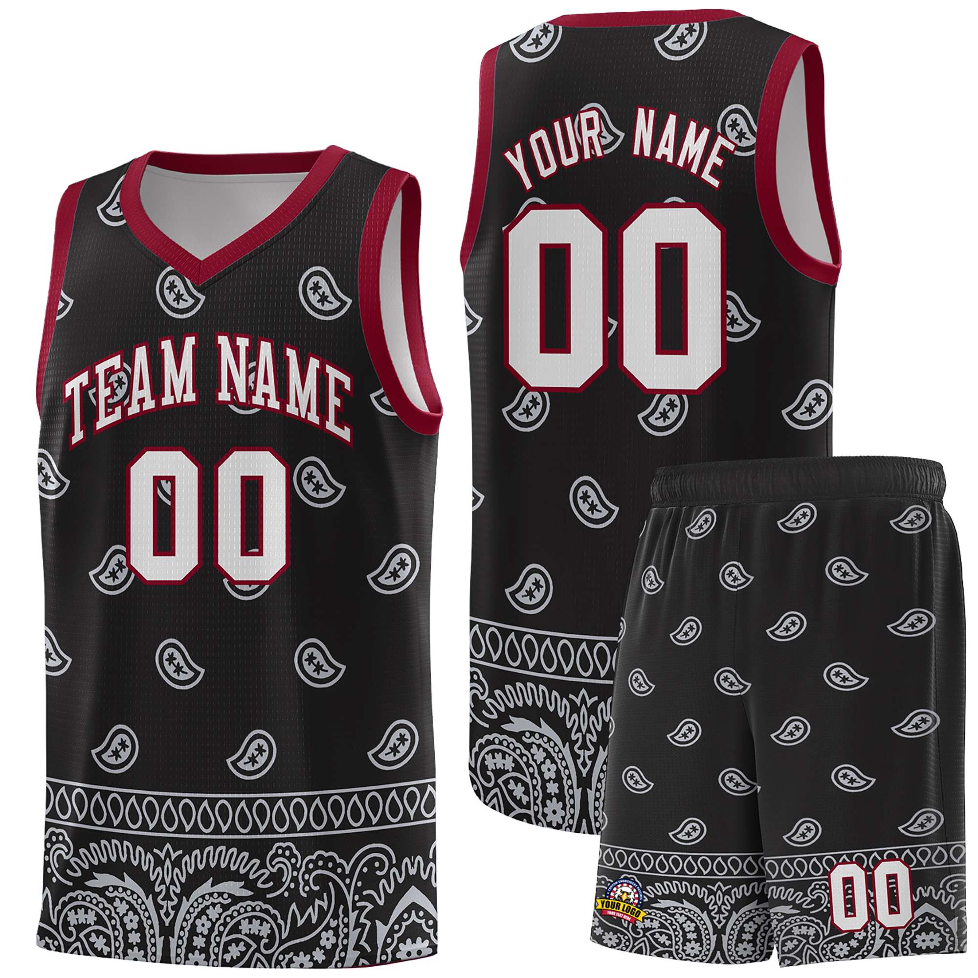 Custom Black Gray Personalized Cashew Pattern Sports Uniform Basketball Jersey