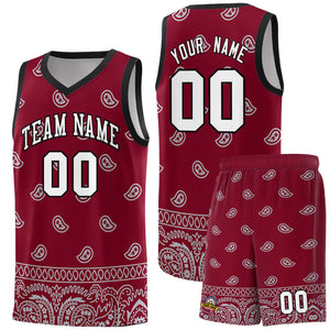 Custom Crimson Gray Personalized Cashew Pattern Sports Uniform Basketball Jersey