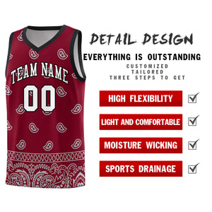 Custom Crimson Gray Personalized Cashew Pattern Sports Uniform Basketball Jersey