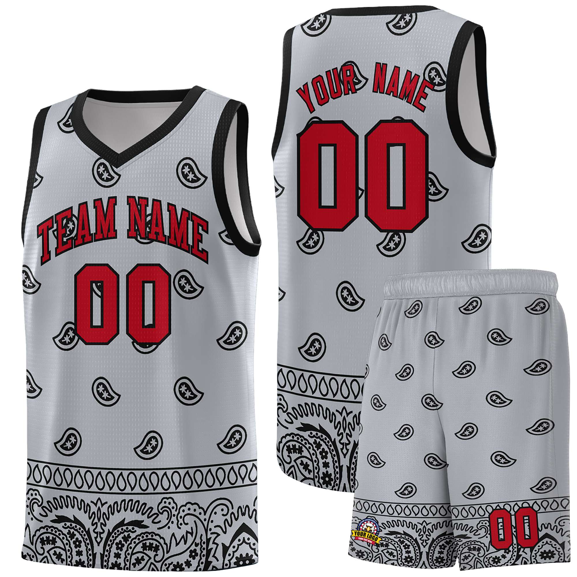 Custom Gray Black Personalized Cashew Pattern Sports Uniform Basketball Jersey