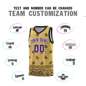 Custom Old Gold Black Personalized Cashew Pattern Sports Uniform Basketball Jersey