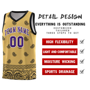 Custom Old Gold Black Personalized Cashew Pattern Sports Uniform Basketball Jersey