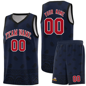 Custom Navy Black Personalized Cashew Pattern Sports Uniform Basketball Jersey