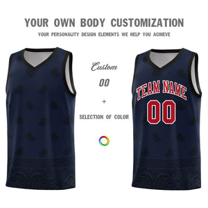 Custom Navy Black Personalized Cashew Pattern Sports Uniform Basketball Jersey