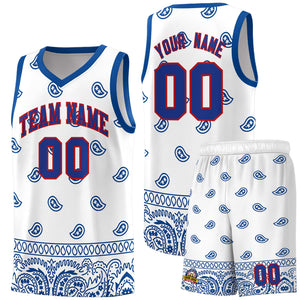 Custom White Royal Personalized Cashew Pattern Sports Uniform Basketball Jersey