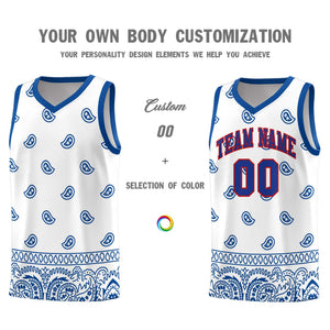 Custom White Royal Personalized Cashew Pattern Sports Uniform Basketball Jersey