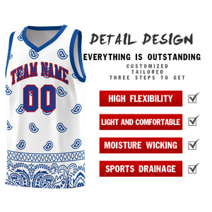 Custom White Royal Personalized Cashew Pattern Sports Uniform Basketball Jersey