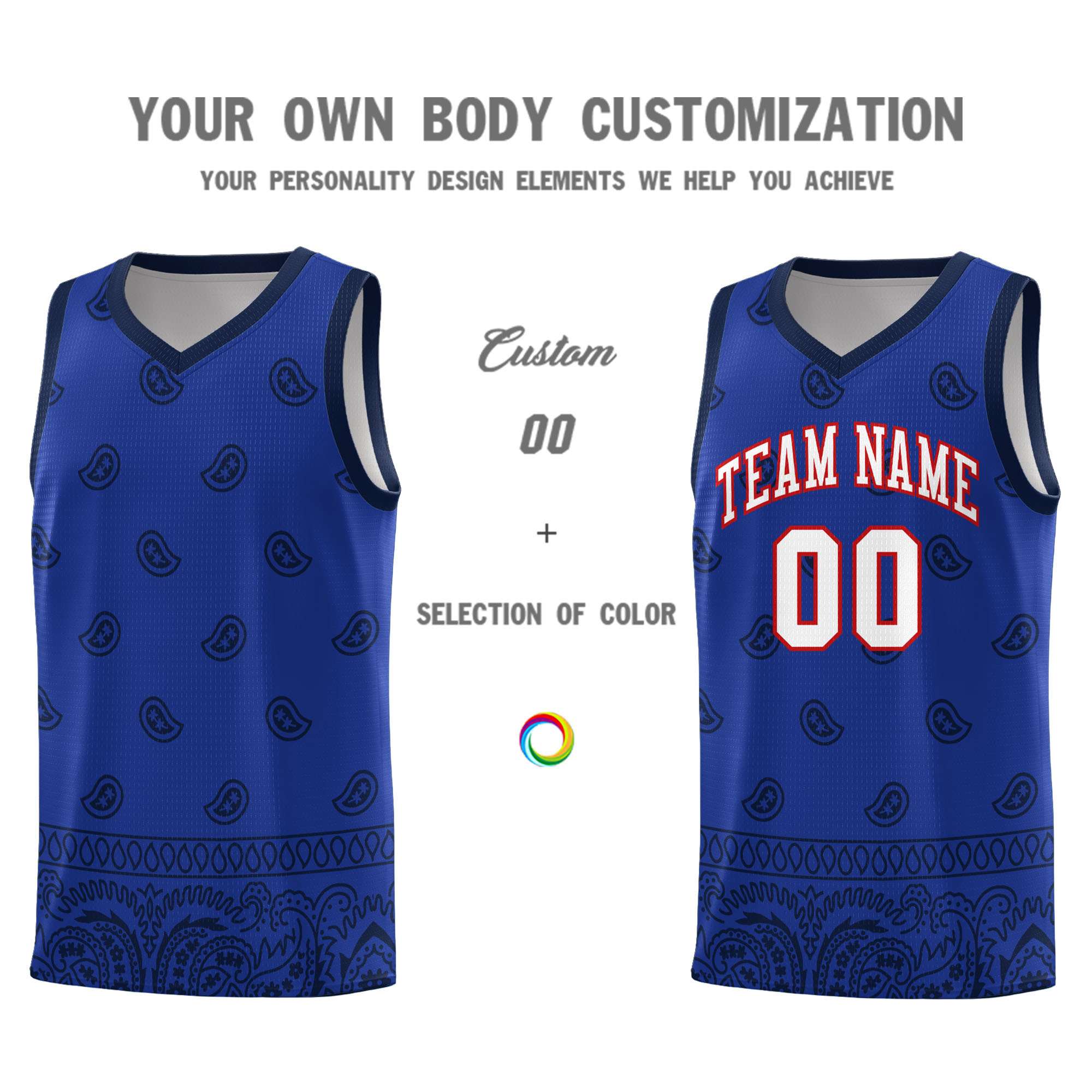 Custom Royal Navy Personalized Cashew Pattern Sports Uniform Basketball Jersey