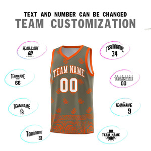 Custom Olive Orange Personalized Cashew Pattern Sports Uniform Basketball Jersey