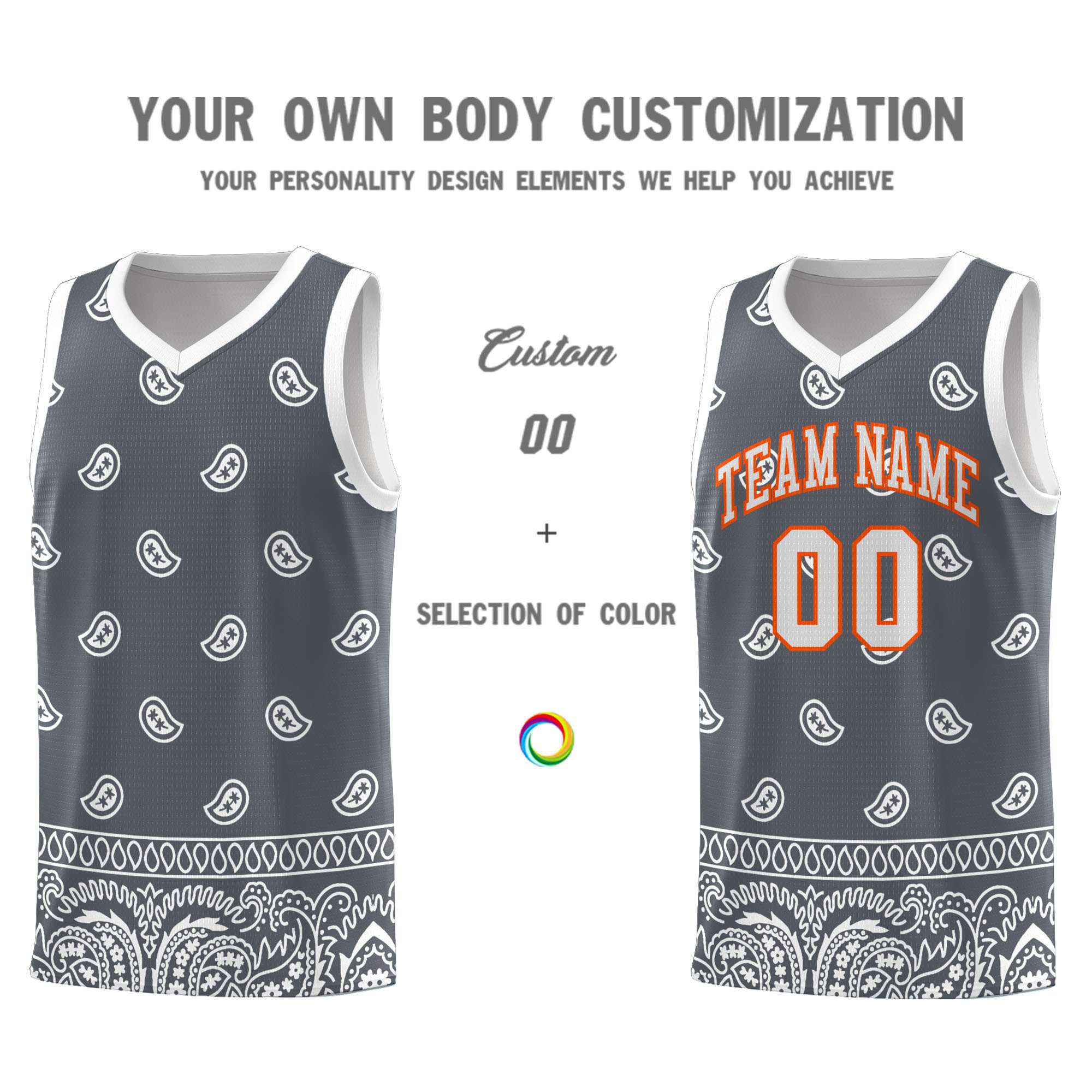 Custom Dark Gray White Personalized Cashew Pattern Sports Uniform Basketball Jersey