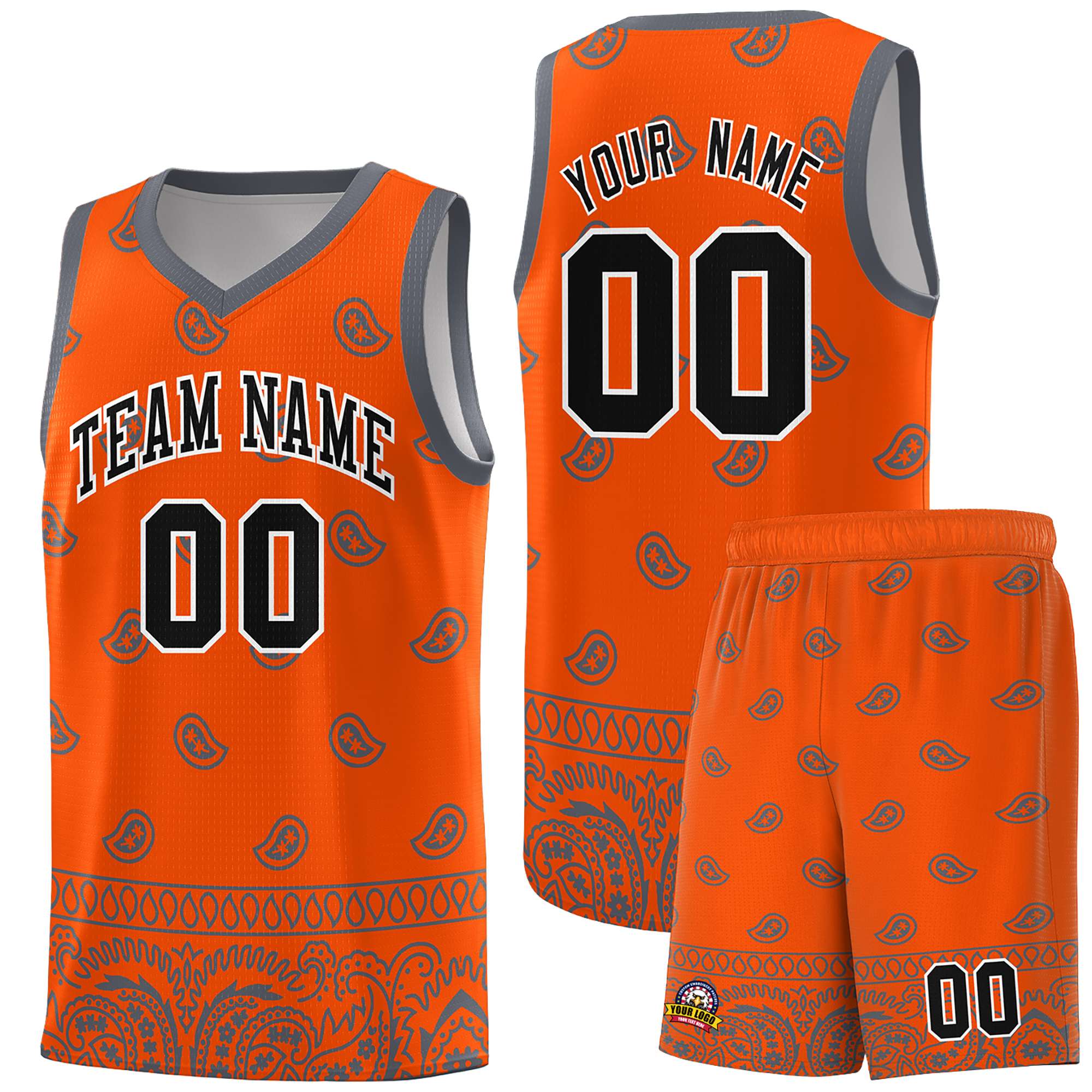 Custom Orange Dark Gray Personalized Cashew Pattern Sports Uniform Basketball Jersey