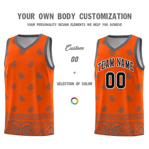 Custom Orange Dark Gray Personalized Cashew Pattern Sports Uniform Basketball Jersey