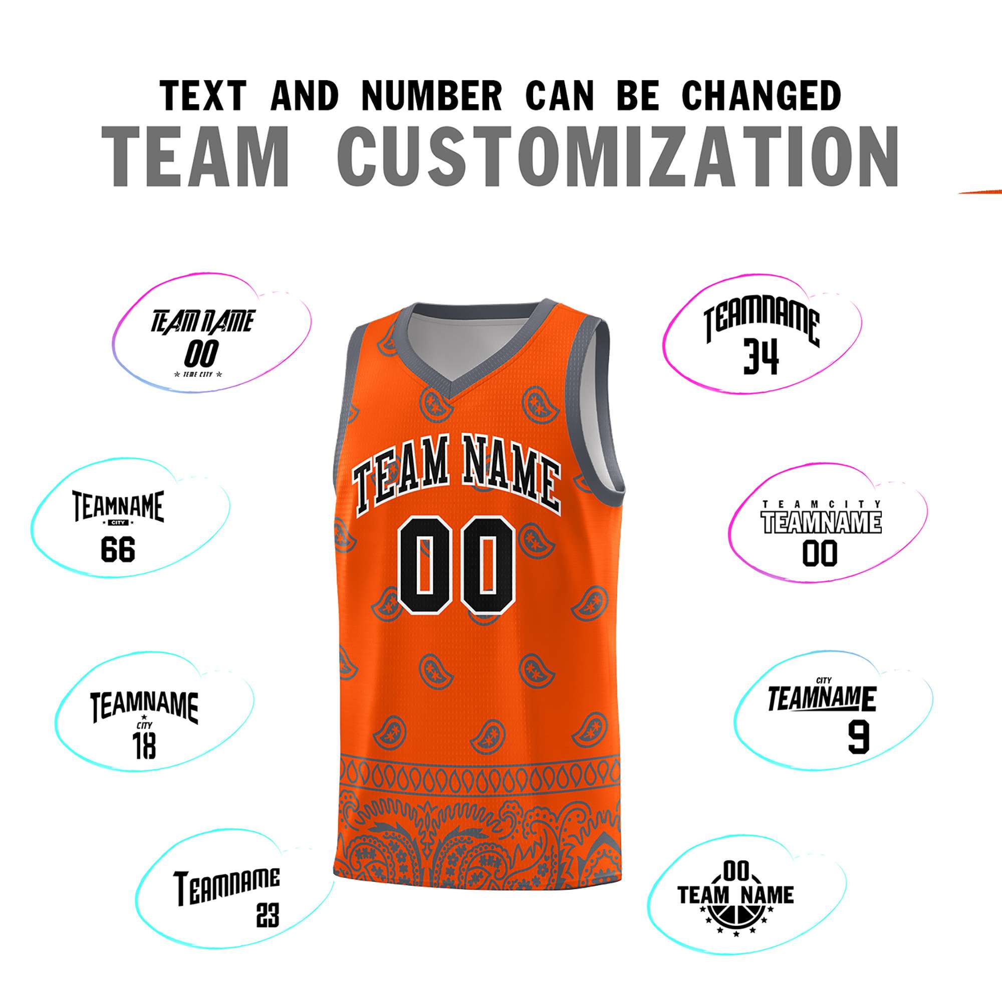 Custom Orange Dark Gray Personalized Cashew Pattern Sports Uniform Basketball Jersey