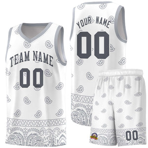 Custom White Gray Personalized Cashew Pattern Sports Uniform Basketball Jersey