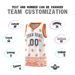 Custom White Orange Personalized Cashew Pattern Sports Uniform Basketball Jersey