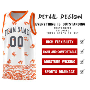 Custom White Orange Personalized Cashew Pattern Sports Uniform Basketball Jersey