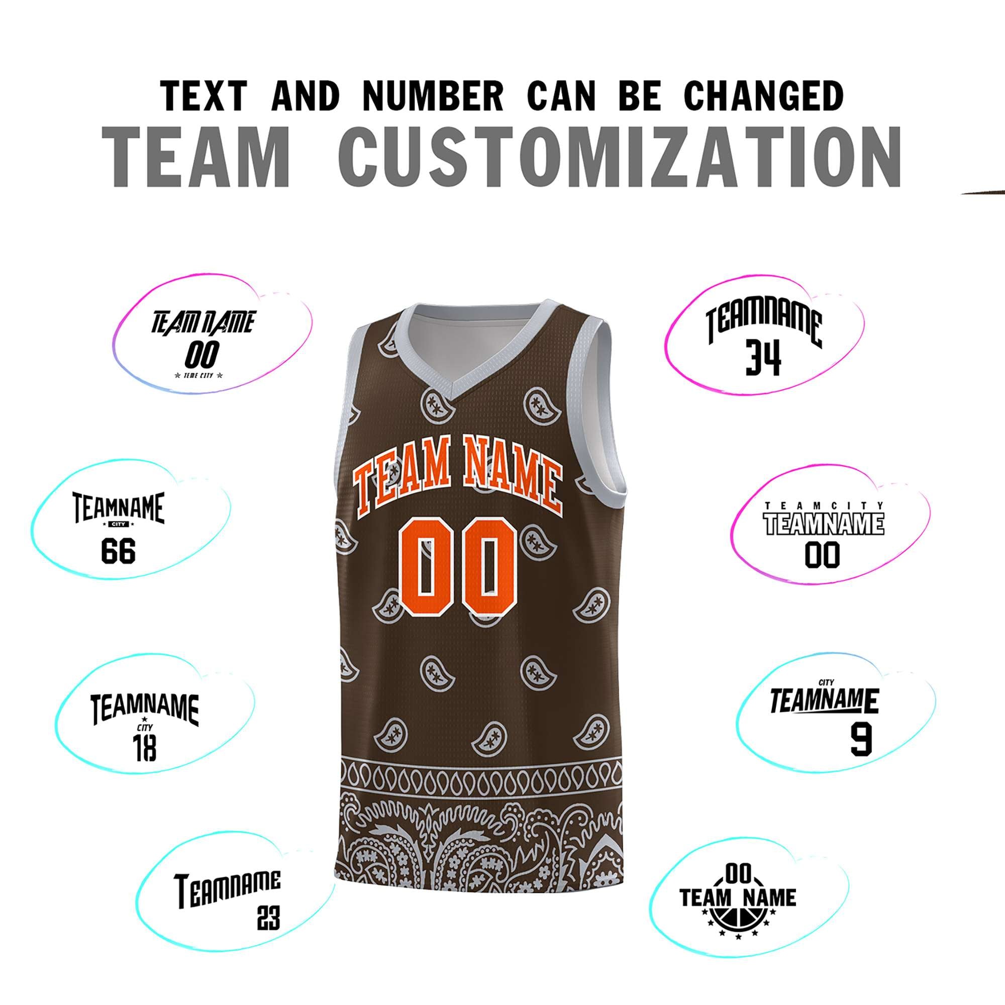 Custom Brown Gray Personalized Cashew Pattern Sports Uniform Basketball Jersey