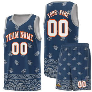 Custom Midnight Blue Gray Personalized Cashew Pattern Sports Uniform Basketball Jersey