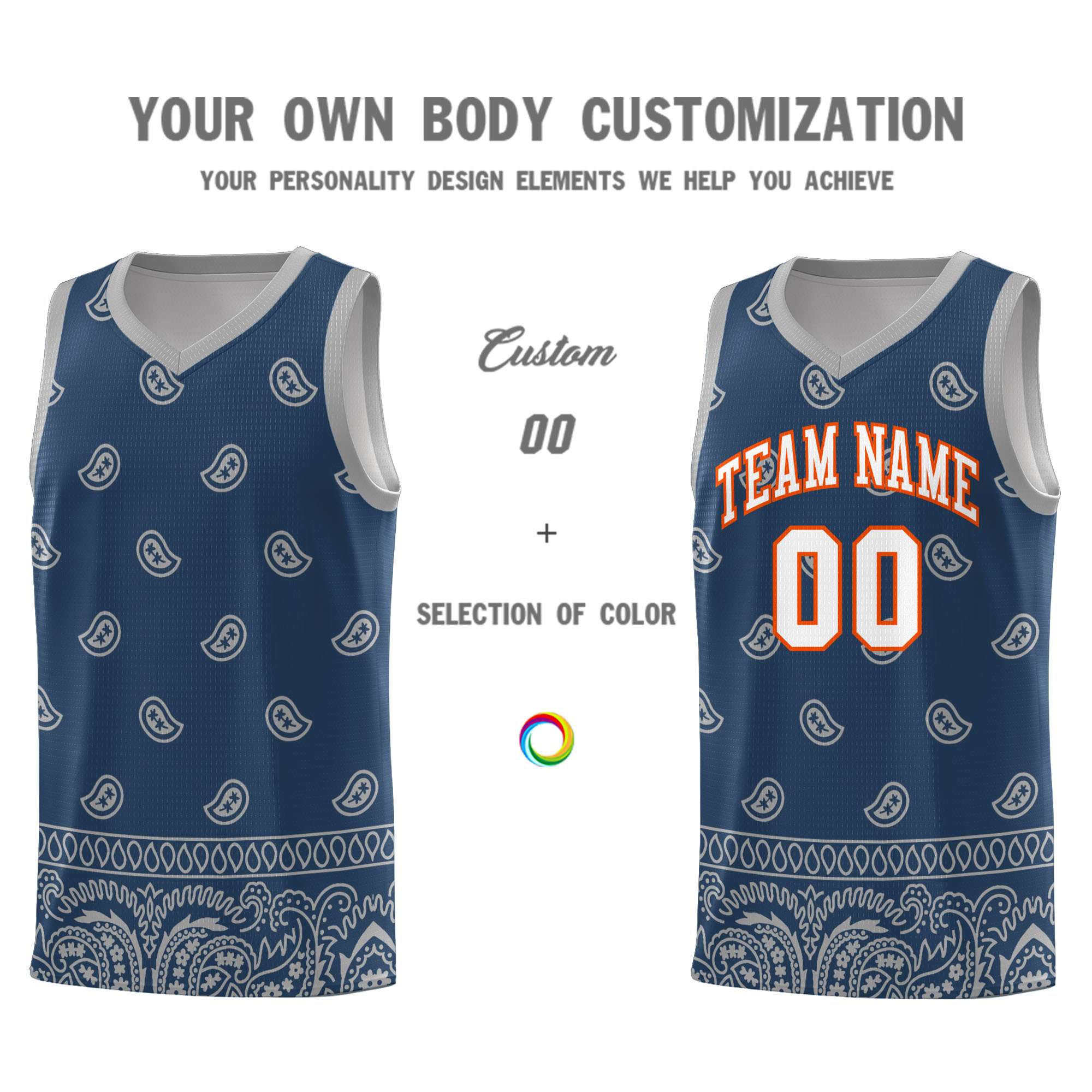 Custom Midnight Blue Gray Personalized Cashew Pattern Sports Uniform Basketball Jersey