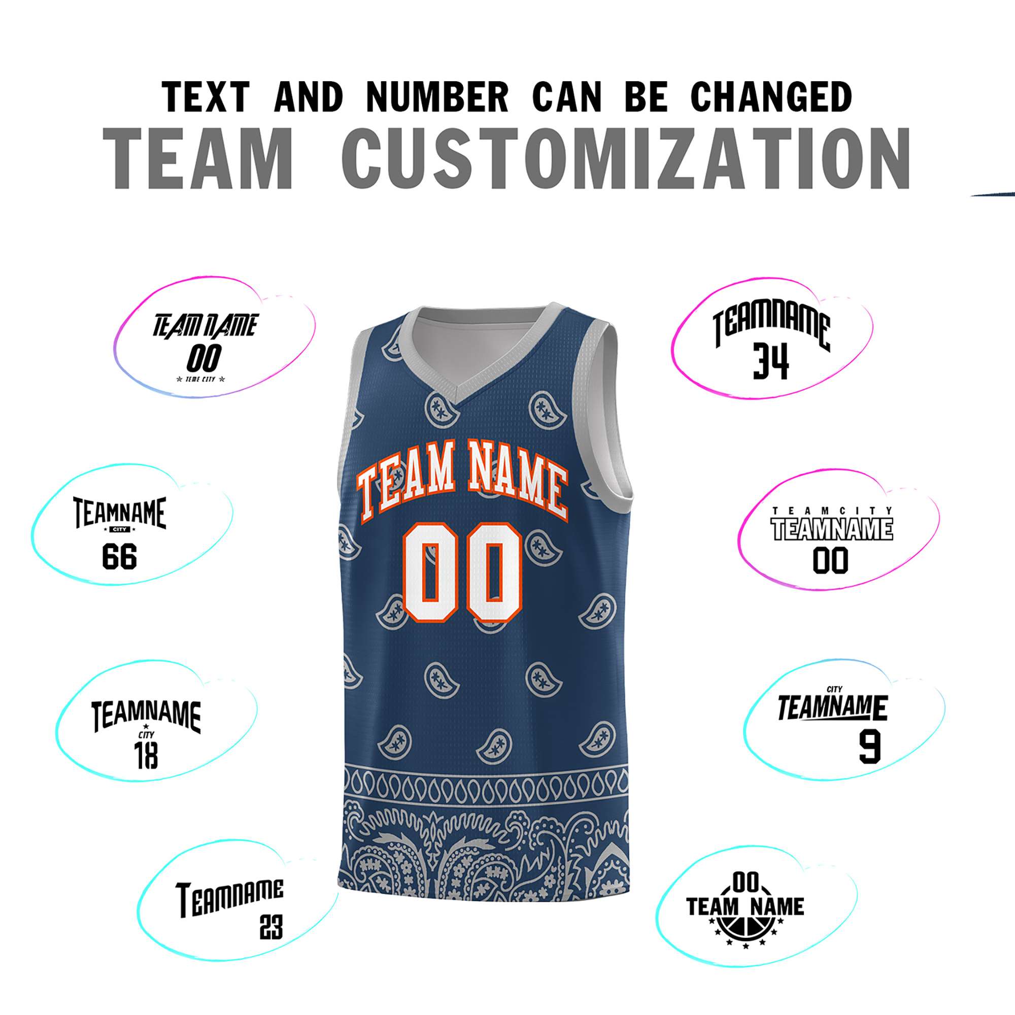 Custom Midnight Blue Gray Personalized Cashew Pattern Sports Uniform Basketball Jersey