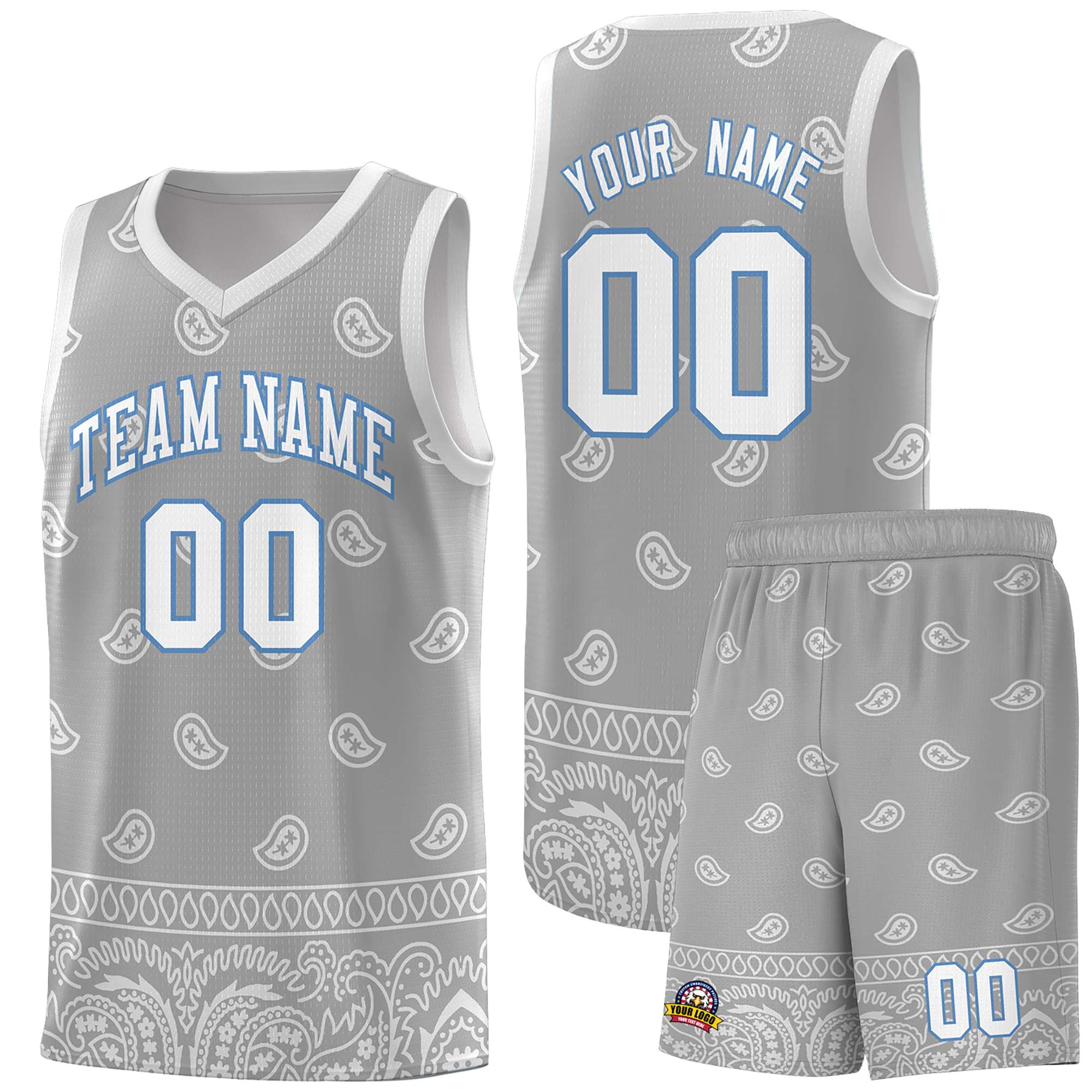 Custom Gray Light Gray Personalized Cashew Pattern Sports Uniform Basketball Jersey